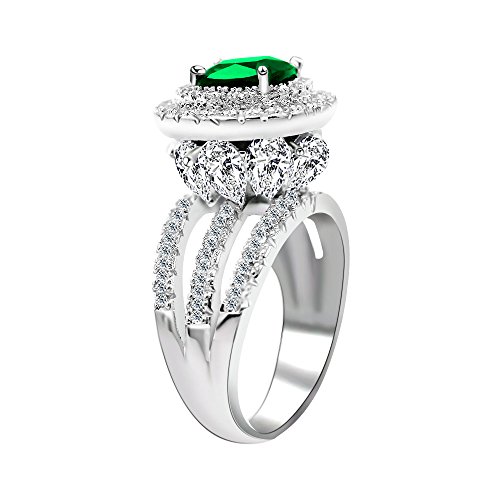 Uloveido Frauen Silber Farbe Simuliert Square Green Smaragd Versprechen Ring Blume Cocktail Party Prom Ring mit Marquise Cut Zirkonia Größe 54 (17.2) RJ213 von Uloveido