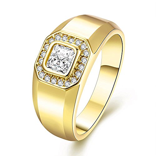 Uloveido Fashion 18K Gelbgold plattiert Princess Cut Zirkonia Hochzeit Engagement Bands Promise Ring für ihn Freund Größe 54 (17.2) KR204 von Uloveido