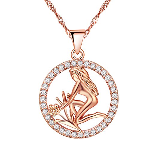 Uloveido Frauen Zirkonia Sternzeichen Anhänger Halsketten Rose Gold Überzogene Jungfrau Zeichen Geburtstag Halskette für Mädchen Schmuck Geschenk N1047 von Uloveido