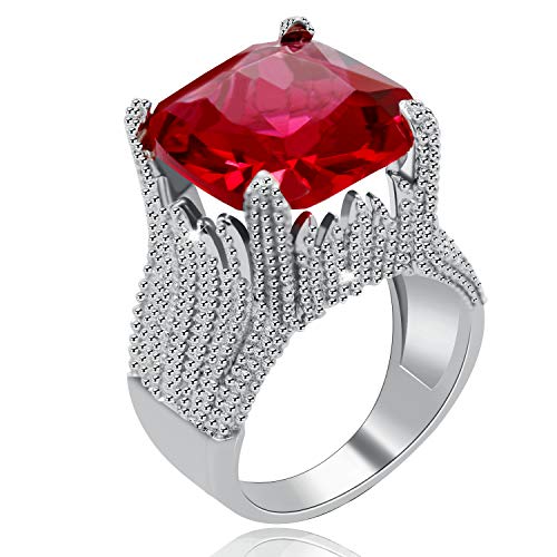 Uloveido Frauen rhodiniert vulkanische Flamme Design große rote Aussage Ring Kissen schneiden Zirkonia CZ Solitaire Ringe Hochzeit Engagement Jubiläum Graduation für Frauen Mädchen RA0414 von Uloveido