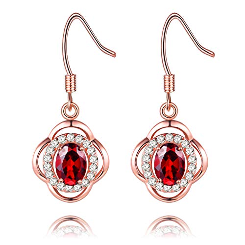 Uloveido Frauen roter Granat Stein baumeln Ohrringe Ohrstecker Rose Gold überzogen 925 Sterling Silber Ohrringe für Mädchen Geburtstag Jubiläum Schmuck Geschenk FR046 von Uloveido