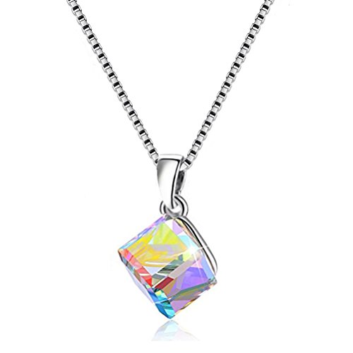Uloveido Graceful 925 Sterling Silber Box Kette Halskette Swarovski-Kristalle CZ Cube Form Anhänger für Frauen Freundin (Box Verpackung) Y418-N von Uloveido