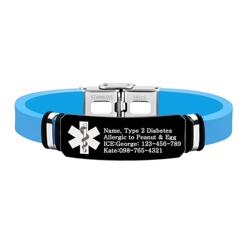 Uloveido Graviertes Medizinisches Armband für Damen – Silikonarmband mit Notfall-Warnung und geprägtem Gesundheitsdesign, Bequemes Blaues Armband YS6035 Uloveido Graviertes Medizinisches Armband für Damen – Silikonarmband mit Notfall-Warnung und geprägtem Gesundheitsdesign, Bequemes Blaues Armband YS6035 von Uloveido