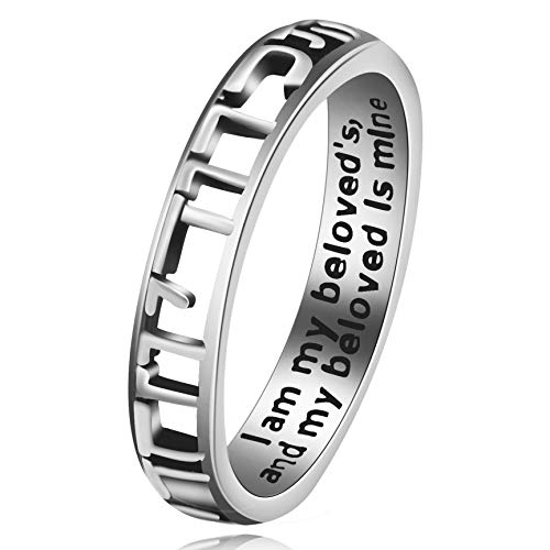 Uloveido Hebräisch Ich bin mein geliebter Ring, Christian Bible Verse Gravierte Ringe, Weißgold überzogene Hohlbandringe Y583 von Uloveido