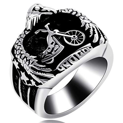 Uloveido Herren Mototbike Eagle Punk Schmuck Ring Edelstahl Punk Biker Ringe Jungen Herren Geburtstag Jubiläum Party Schmuck Ring Y516 von Uloveido