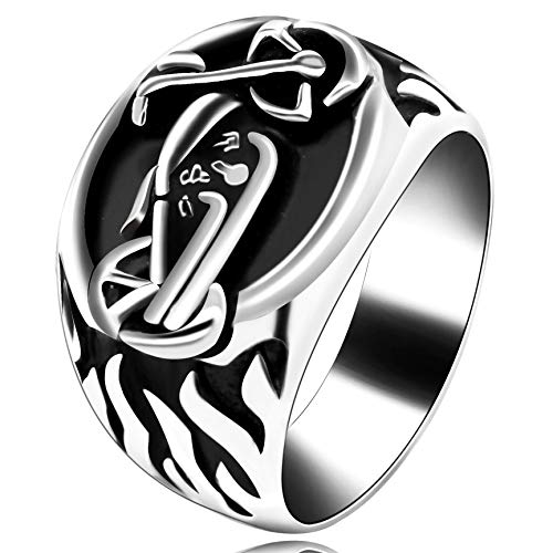 Uloveido Herren-Ring, Edelstahl, breit, Totem-Ring, Punk, Biker, Schwarz, Y510 von Uloveido