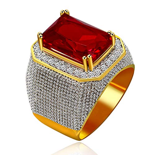 Uloveido Herren Smaragd Cut Red Cubic Zirkonia Ring mit breiter Band zierlicher Geburtsstein Ring Geburtstag Vatertag Geschenke Idee für Männer Freund Mann (Größe 21.4) RA408 von Uloveido