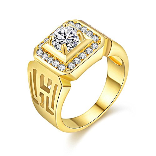 Uloveido Herren gelb vergoldet runde zirkonia Hochzeit Band breite quadratische verlobungsringe Ringe für männer jx001 (Gold, größe 57 (18,1)) von Uloveido