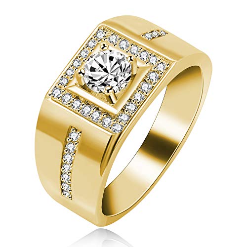 Uloveido Hochglanzpolierter, gelb vergoldeter Bridroom Ring mit runden weißen Zirkonia als Hochzeitsschmuck für Männer Boyfriend KR201 (Gold, Größe 59 (18.8)) von Uloveido