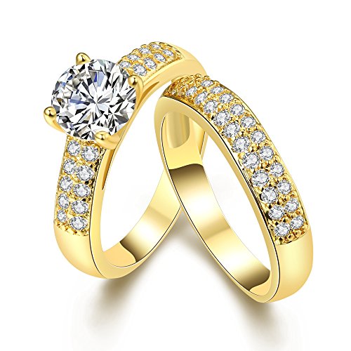 Uloveido Hochzeit Schmuck Set Gelbgold Farbe Engagement Eternity Ringe für Männer und Frauen mit CZ Erstellt Diamond KR005 von Uloveido