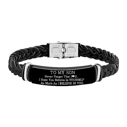 Uloveido ID-Armband aus PU-Leder für Sohn von Mama und Papa, inspirierendes Geschenk für Männer und Jungen, 21 centimeters, Leder, Kein Edelstein Uloveido ID-Armband aus PU-Leder für Sohn von Mama und Papa, inspirierendes Geschenk für Männer und Jungen, 21 centimeters, Leder, Kein Edelstein von Uloveido