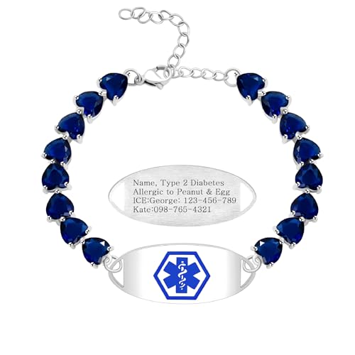 Uloveido Individuell Graviertes Medizinisches Herzarmband – Blaues Zirkonia-ID-Armband für Damen – Personalisierter Notfallkontakt YA5731 Uloveido Individuell Graviertes Medizinisches Herzarmband – Blaues Zirkonia-ID-Armband für Damen – Personalisierter Notfallkontakt YA5731 von Uloveido