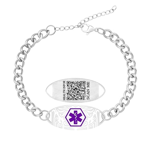 Uloveido Individuell Graviertes QR-Code Notfallarmband – Edelstahl Curb-Link Kette im Chunky-Stil für Personalisierte Medizinische Angaben YA5948 von Uloveido