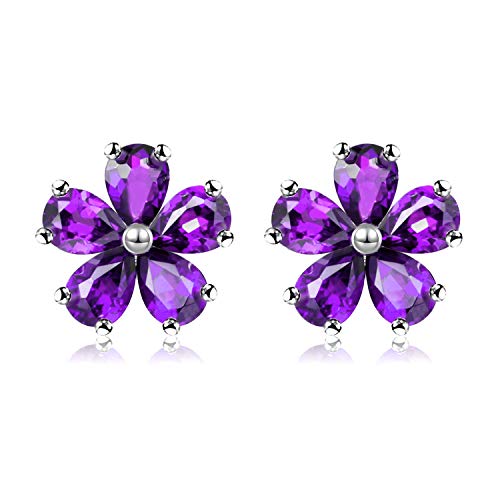 Uloveido Lila Amethyst Blume Ohrstecker für Frauen, 925 Sterling Silber Lila Kristall Ohrringe für Mädchen Februar Birthstone Geschenk CR003 (Lila) von Uloveido