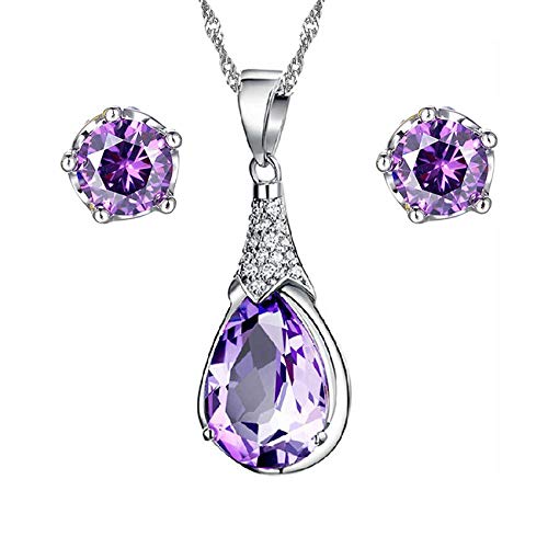 Uloveido Lila Kristall Hochzeit Engagement Schmuck Set für Braut Frauen Jubiläum Geburtstag Charm Halskette und Ohrstecker Schmuck Set für Frauen Mädchen WHT37 Uloveido Lila Kristall Hochzeit Engagement Schmuck Set für Braut Frauen Jubiläum Geburtstag Charm Halskette und Ohrstecker Schmuck Set für Frauen Mädchen WHT37 von Uloveido