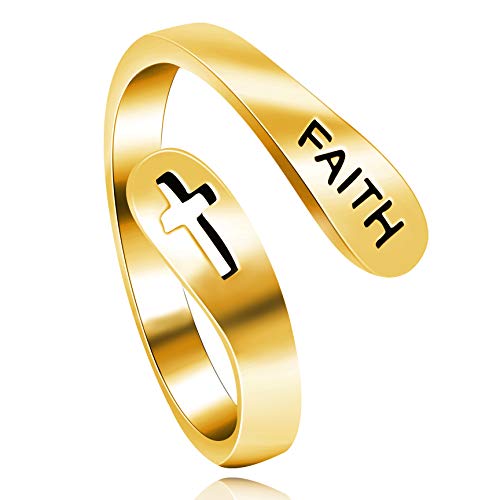 Uloveido Mädchen 925 Sterling Silber Alphabet FAITH Offenen Ring, Hohl Kreuz Wrap Einstellbare Ringe Religiöse Schmuck Geschenke Y531 (Gold) von Uloveido