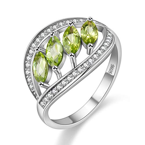 Uloveido Mädchen Jubiläum grün Peridot Leaf Ring 925 Sterling Silber Edelstein Anweisung Ringe für Frauen FJ110 von Uloveido