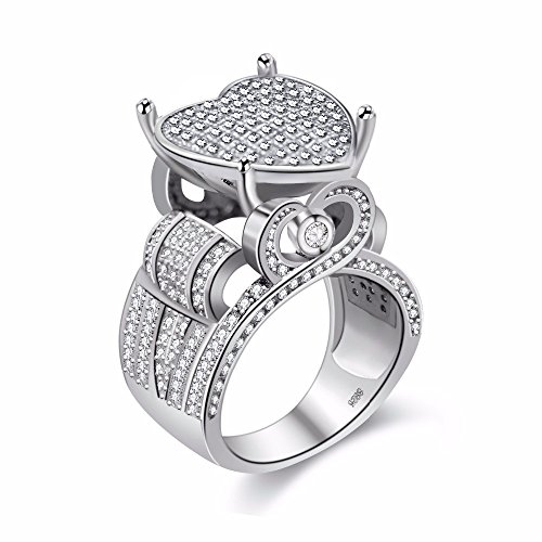 Uloveido Mädchen Runde Brillant Cut Lab erstellt Diamond Heart Anweisung Ring platiniert Hochzeitsschmuck (Größe 59 (18.8)) von Uloveido