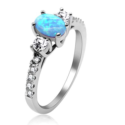 Uloveido Mädchens 3 Stein Ehering Oval Cut Lab Blue Feueropal 925 Sterling Silber Ringe Engagement Schmuck für Freundin 2.16g Größe 54 (17.2) JZ104 von Uloveido