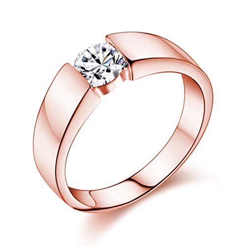 Uloveido Männer Rose Gold überzogen Runde CZ Verlobungs Band Ring Hochzeit Versprechen Schmuck für Ihn J002 (männlich, Größe 20.6) von Uloveido