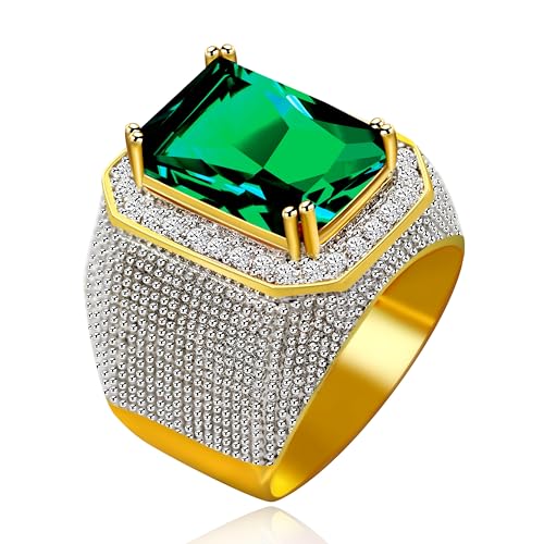 Uloveido Mens Große Rechteckige CZ Halo Hochzeitsband Simuliert Emerald Birthstone Cocktail Ringe Party Schmuck RA408 (Grün, Größe 18.1) von Uloveido