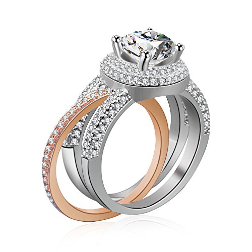 Uloveido Mode 1 Paar Silber Rose Gold Farbe Hochzeit Verlobungsring für Frauen Mädchen, 2 Stücke Zirkonia Paar Schmuck Enhancer Ring für Versprechen Jubiläum RA0218 von Uloveido