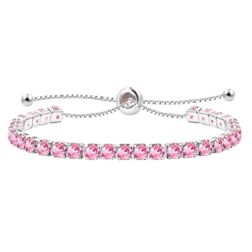 Uloveido Mode Einstellbare Bolo Stil Tennis Armband für Frauen Mutter Rosa Cubic Zirkonia Silber Kette Armband Y4043 von Uloveido