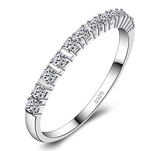 Uloveido Mode Halbe Ewigkeit Band Ringe Set Strass Stapelbare Ringe Set Für Frauen Mädchen Comfort Fit Hochzeit Band Ring (Platin,Weiß, Größe 57 (18,1) von Uloveido