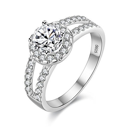 Uloveido Mode Rundschnitt Solitaire Synthetische Diamantringe Weißes Gold Überzogener Split Schaft Verlobung Hochzeit Versprechen Schmuck von Uloveido