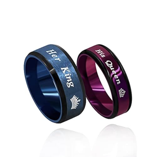 Uloveido Modischer 2-Ton-Ring für Ihr König, Schwarz / Blau, passend für Paare, Ehering, Verlobung, Liebhaber, Valentinstag, Schmuck, Geschenke Y1314, UK Size T1/2(62.1mm), Edelstahl, Ohne Edelstein von Uloveido
