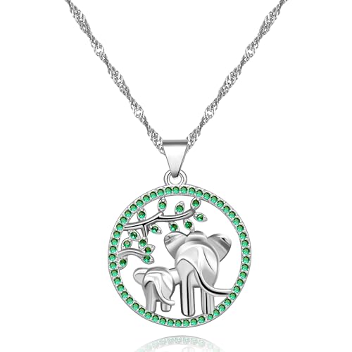 Uloveido Mom und Baby Elephant Forest Halskette, Green Tree Leaf Elephant Circle Roound Anhänger, Mutter Geschenke Y482 (grün) von Uloveido