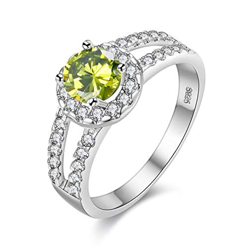 Uloveido Mujer Chapado en ORO Blanco Laboratorio de Corte Redondo Creado Peridoto Verde Anillos de Novia Vástago dividido Agosto Anillo de Piedra de nacimiento Regalo de San Valentín J510 von Uloveido