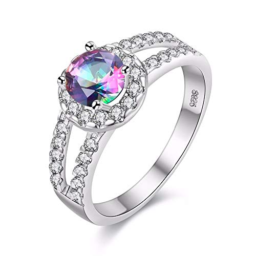 Uloveido Mujer Latón chapado en rodio Corte Redondo Multi Color CZ Anillo de Cristal de circón Anillo de boda de Diamantes de imitación dividido Anillo de promesa para sus Regalos de J510 von Uloveido