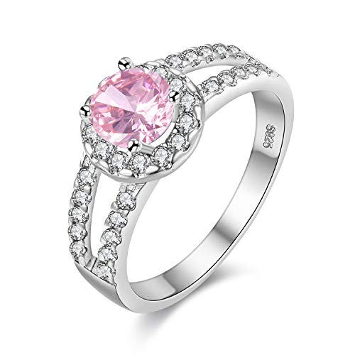 Uloveido Mujer Latón chapado en rodio Corte Redondo Rosa CZ Anillo de Cristal de circón Anillo de boda de Diamantes de imitación dividido Anillo de promesa para sus Regalos de cumpleaños J510 von Uloveido