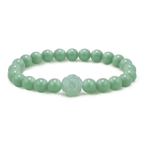 Uloveido Natürliches grünes Stein-Leuchtarmband für Damen – Elastisches Armband, das im Dunkeln leuchtet, mit Blumenmittelstück – Perlenarmband ohne Verschluss YS5622 von Uloveido