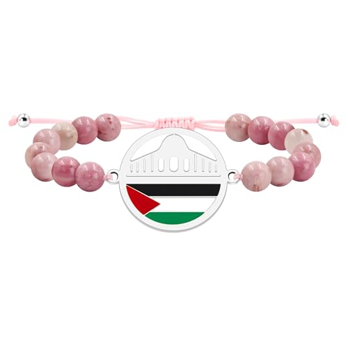 Uloveido Palästina-Armband für Damen mit rosafarbenen Perlen und gravierter Karte. Islamisches Kulturerbe für Glaube und Stolz YS6020 von Uloveido