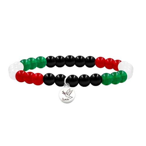 Uloveido Palästinensische Flaggen-Armband mit Friedenstaube-Anhänger, handgefertigt, grün, rot, schwarz, weiß, Chalcedon, Achat, Perlen, Stretch-Armbänder – verstellbares Palästina-Armband für Männer Uloveido Palästinensische Flaggen-Armband mit Friedenstaube-Anhänger, handgefertigt, grün, rot, schwarz, weiß, Chalcedon, Achat, Perlen, Stretch-Armbänder – verstellbares Palästina-Armband für Männer von Uloveido