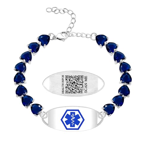 Uloveido Personalisierbares Medizinisches Identifikationsarmband für Damen – Blauer Herz-Anhänger mit Gravur für Notfallkontakt – Verstellbare Gliederkette YA5731 von Uloveido