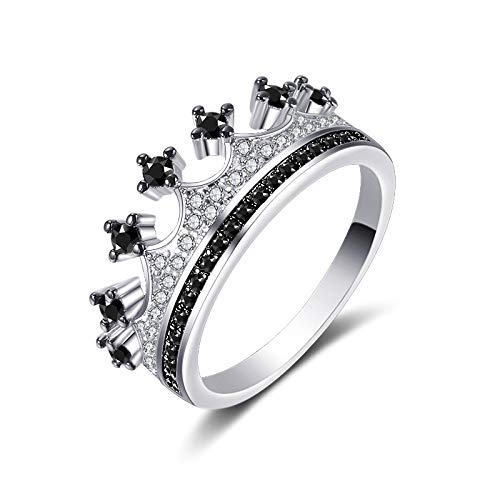 Uloveido Platin Plated Schwarz Weiß CZ Prinzessin Krone Tiara Ring Hochzeit Versprechen Schmuck für Frauen Mädchen von Uloveido