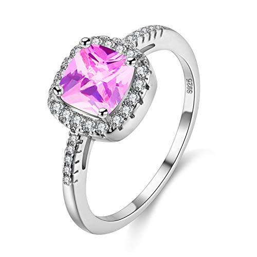 Uloveido Platin beschichtet Cushion Cut Zirkonia Halo Solitaire Verlobungsringe für Frauen, Charm Ehering Ringe (Pink, Größe 59) Y3100 von Uloveido