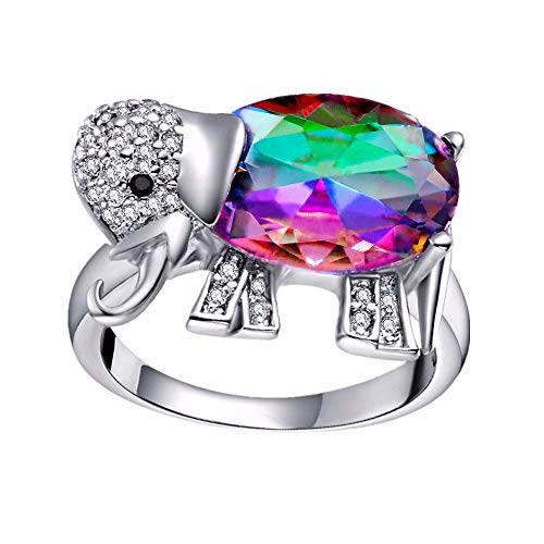 Uloveido Platin beschichtet Multi Color Zirkonia Crystal Elephant Ring Viel Glück Schmuck Jubiläum Ring Tier Design für Frauen Mädchen Größe 54 (17.2) J378 von Uloveido