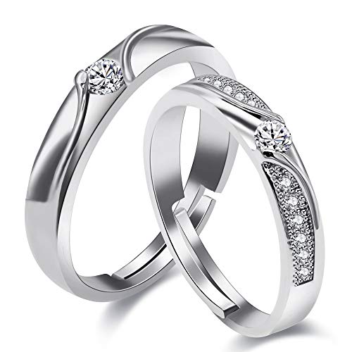 Uloveido Platin plattiert erstellt Diamant Paar Infinity Ringe Set für Hochzeit Engagement Versprechen Schmuck, Damen und Herren einstellbare Größe Ringe Set mit Zirkonia LB026 (Style 10) von Uloveido