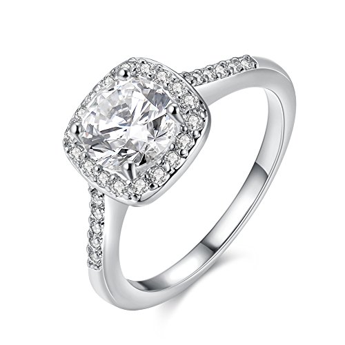 Uloveido Platinum Plated Square Zirkonia Promise Engagement Ehering Solitaire Ringe für Sie (Platinum Farbe, Größe 52) KR002 von Uloveido