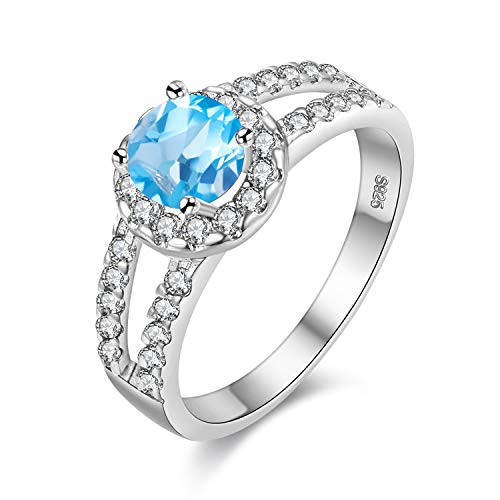 Uloveido Platinun Platedun Plated Round Cut Blue Cubic Zirconia CZ Promise Anillos para su Split Shank Anillos de compromiso de boda de moda para mujeres Niñas J510 von Uloveido