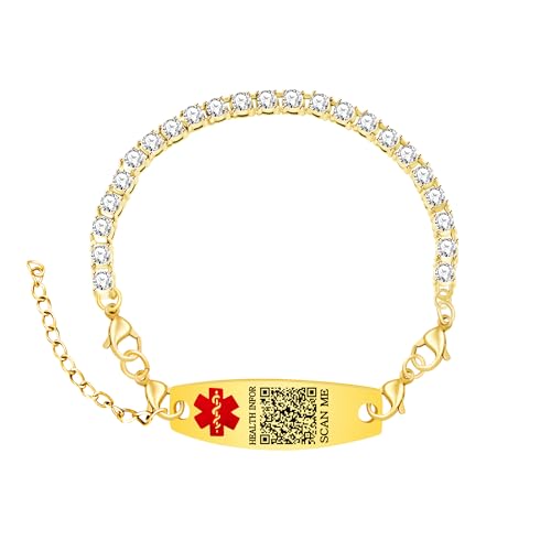 Uloveido QR-Code Gesundheits-ID Armband – Goldenes Tennisarmband mit Gravur, Personalisierte Blutverdünner-Info mit Funkelndem Zirkonia YA6001 Uloveido QR-Code Gesundheits-ID Armband – Goldenes Tennisarmband mit Gravur, Personalisierte Blutverdünner-Info mit Funkelndem Zirkonia YA6001 von Uloveido