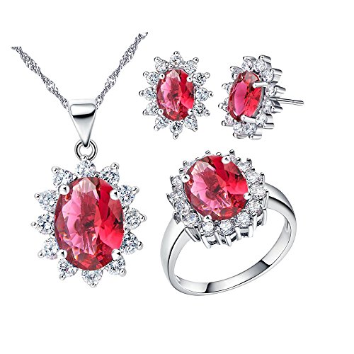 Uloveido Red CZ Stein Diamant Brautschmuck Set Günstige Ohrringe Halskette und Ring für Mädchen Frauen T466 von Uloveido