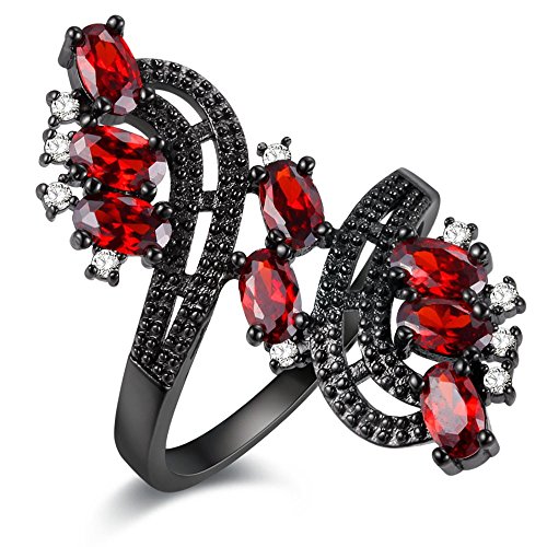 Uloveido Red Crystal Günstige Blume Frauen Cocktail Ring für Tochter Mädchen Weiblich in Schwarz Farbe Größe 52 (16.6) J656 von Uloveido