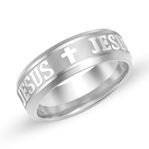 Uloveido Religiöser 8mm Trauring Kreuz Katholisch Jesus Glaube Komfort Graviert Edelstahl Christlich Inspirierend YA6266 (Metallfarbe, Größe 19.8) von Uloveido