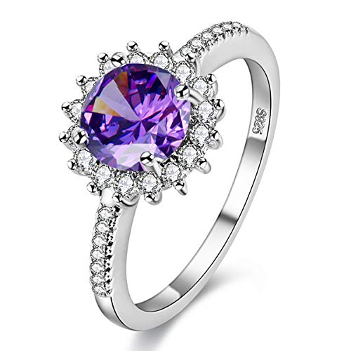 Uloveido Rhodiniert Lila Zirkon Kristall Birthstone Ring, Solitaire Akzent Verlobungsringe für Frauen Y3522 (Lila, Größe 59) von Uloveido