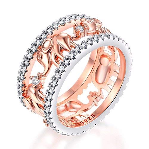 Uloveido Rose Gold plattiert breiter Elefant stapelbar Band Ringe Ewigkeit Tier Ring mit 2 Reihen Zirkonia Jubiläumsgeschenk Muttertagsgeschenk Größe 52 (16.6) RA083 von Uloveido